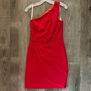 David’s Bridal Elegant Red One-Shoulder Dress, David’s Bridal, size 4